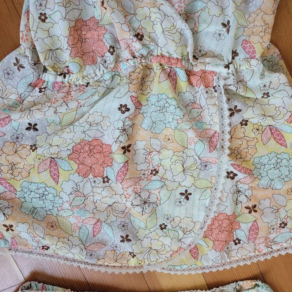 Vintage Y2K large floral pajama set babydoll cut top lace details bow boho maxim - Picture 3 of 14